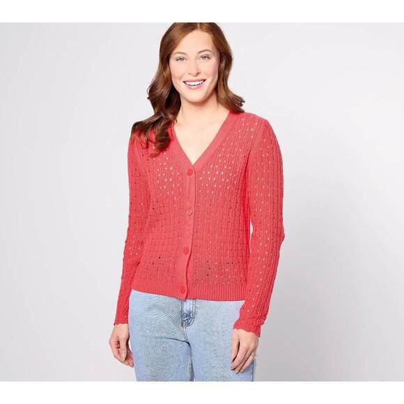 BEAUTIFUL by Lawrence Zarian Novelty Stitch Cardigan Womens Small Hibiscus NEW - Picture 1 of 9